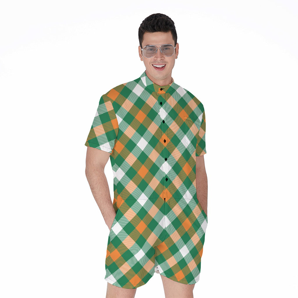 St. Patrick's Day Plaid Pattern Print Men's Rompers