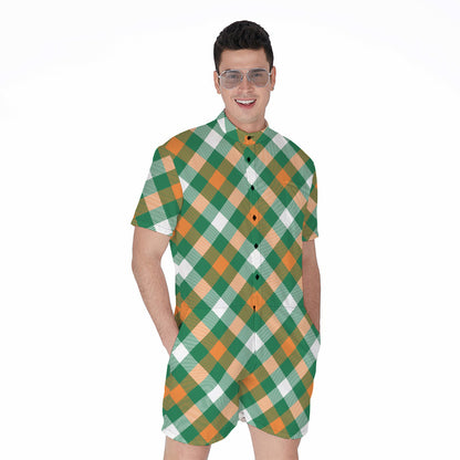 St. Patrick's Day Plaid Pattern Print Men's Rompers