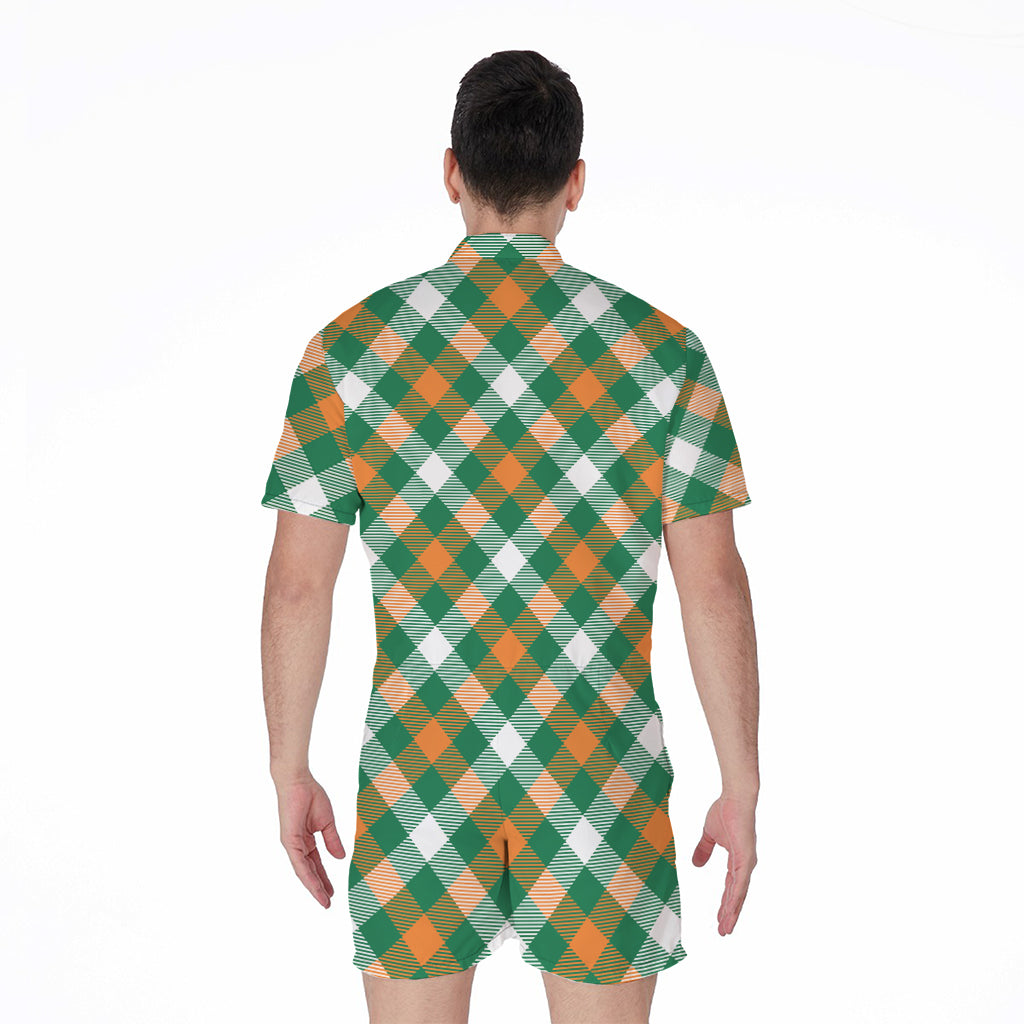 St. Patrick's Day Plaid Pattern Print Men's Rompers