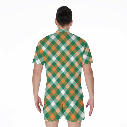 St. Patrick's Day Plaid Pattern Print Men's Rompers