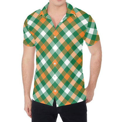 St. Patrick's Day Plaid Pattern Print Men's Shirt