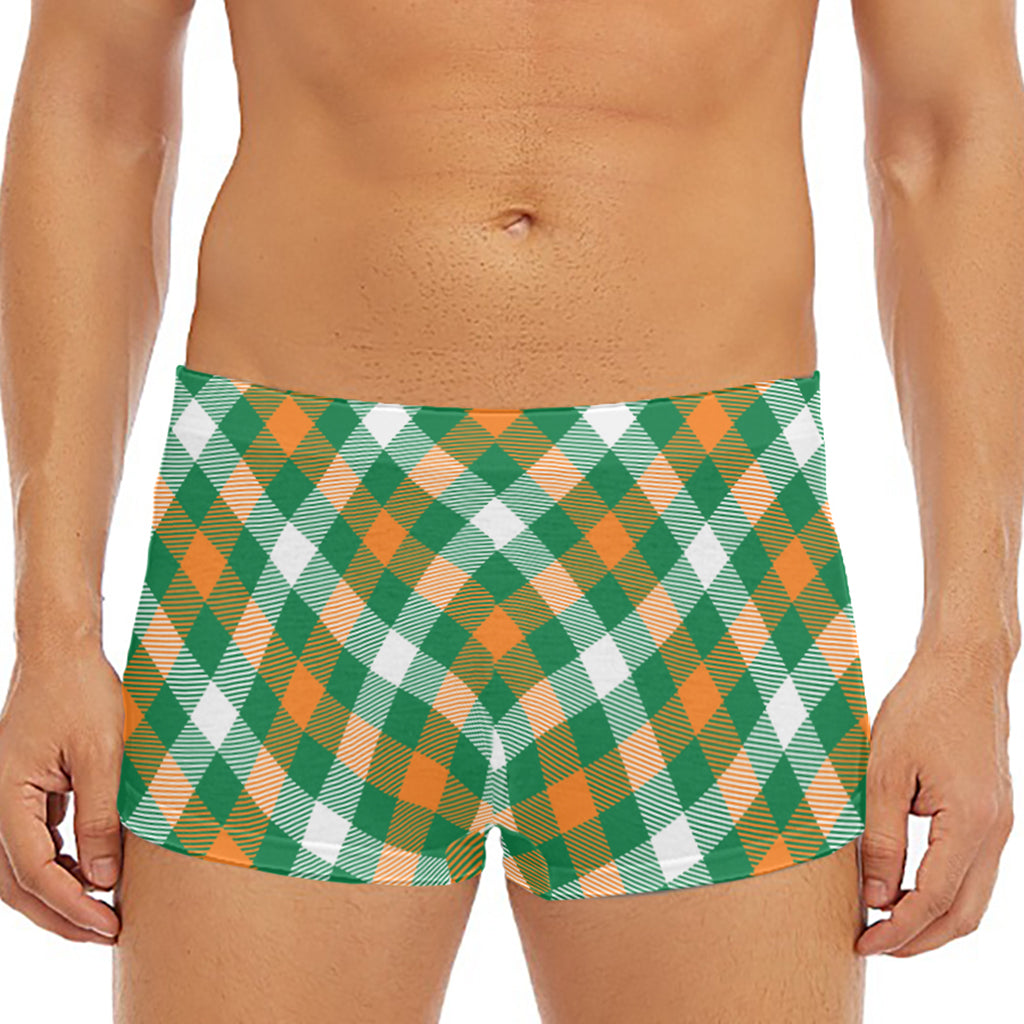 St. Patrick's Day Plaid Pattern Print Men's Short Boxer Briefs