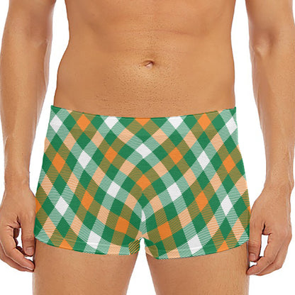St. Patrick's Day Plaid Pattern Print Men's Short Boxer Briefs