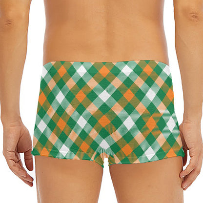 St. Patrick's Day Plaid Pattern Print Men's Short Boxer Briefs