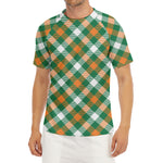 St. Patrick's Day Plaid Pattern Print Men's Short Sleeve Rash Guard