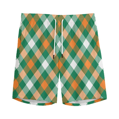 St. Patrick's Day Plaid Pattern Print Men's Sports Shorts