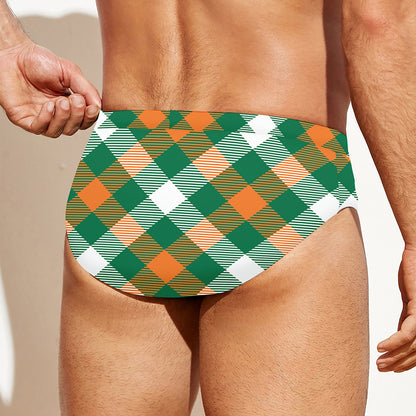 St. Patrick's Day Plaid Pattern Print Men's Swim Briefs