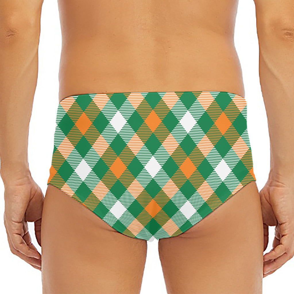 St. Patrick's Day Plaid Pattern Print Men's Triangle Swim Briefs