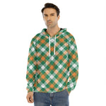 St. Patrick's Day Plaid Pattern Print Men's Velvet Pullover Hoodie