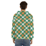 St. Patrick's Day Plaid Pattern Print Men's Velvet Pullover Hoodie