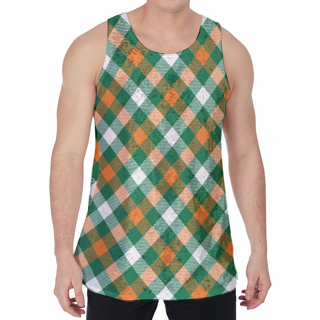 St. Patrick's Day Plaid Pattern Print Men's Velvet Tank Top