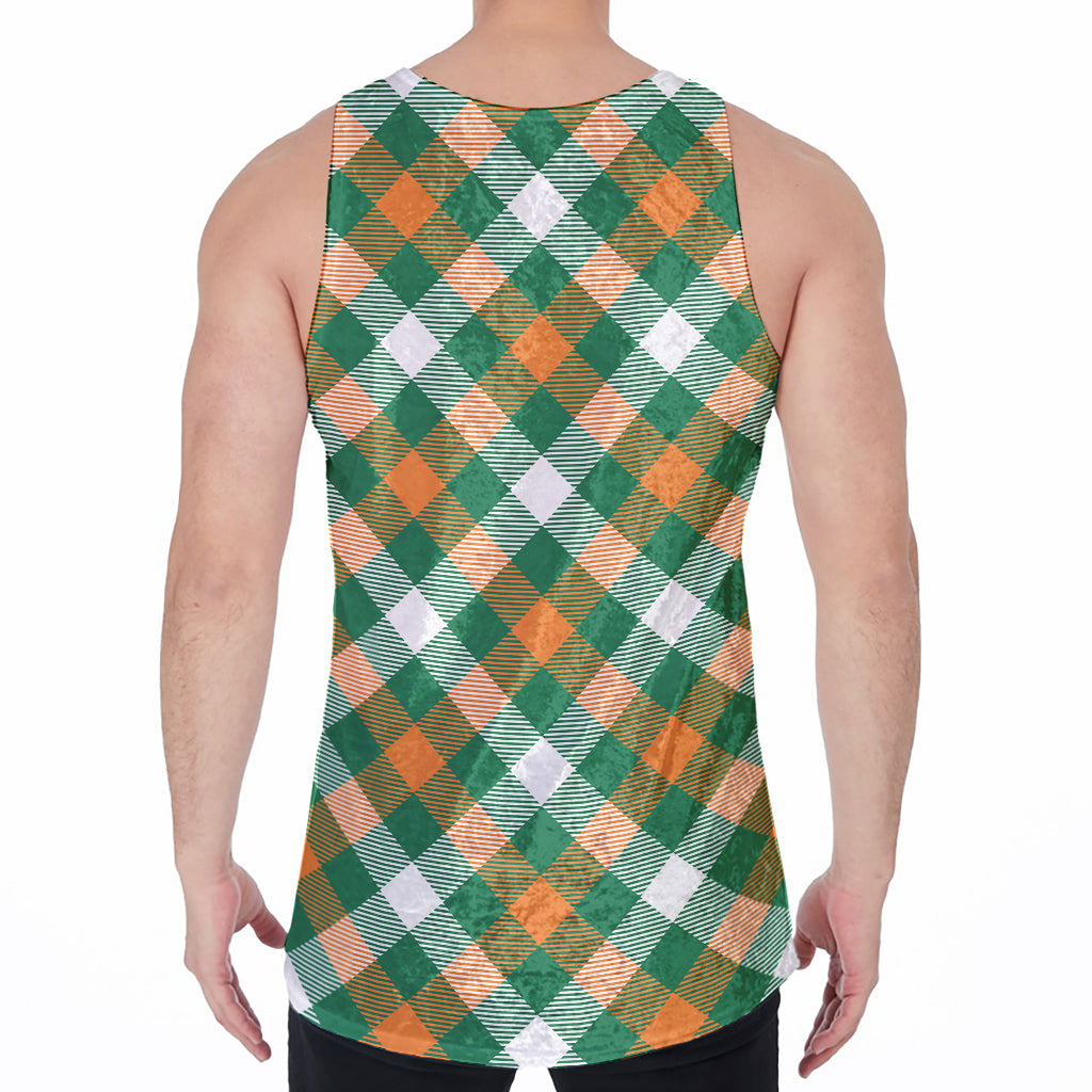 St. Patrick's Day Plaid Pattern Print Men's Velvet Tank Top