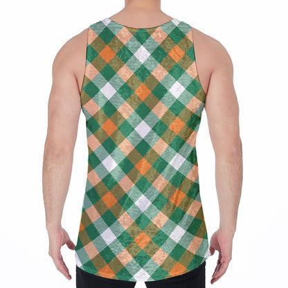 St. Patrick's Day Plaid Pattern Print Men's Velvet Tank Top
