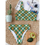 St. Patrick's Day Plaid Pattern Print One Shoulder Bikini Top