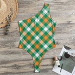 St. Patrick's Day Plaid Pattern Print One Shoulder Bodysuit