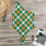 St. Patrick's Day Plaid Pattern Print One Shoulder Bodysuit