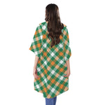 St. Patrick's Day Plaid Pattern Print Open Front Beach Cover Up