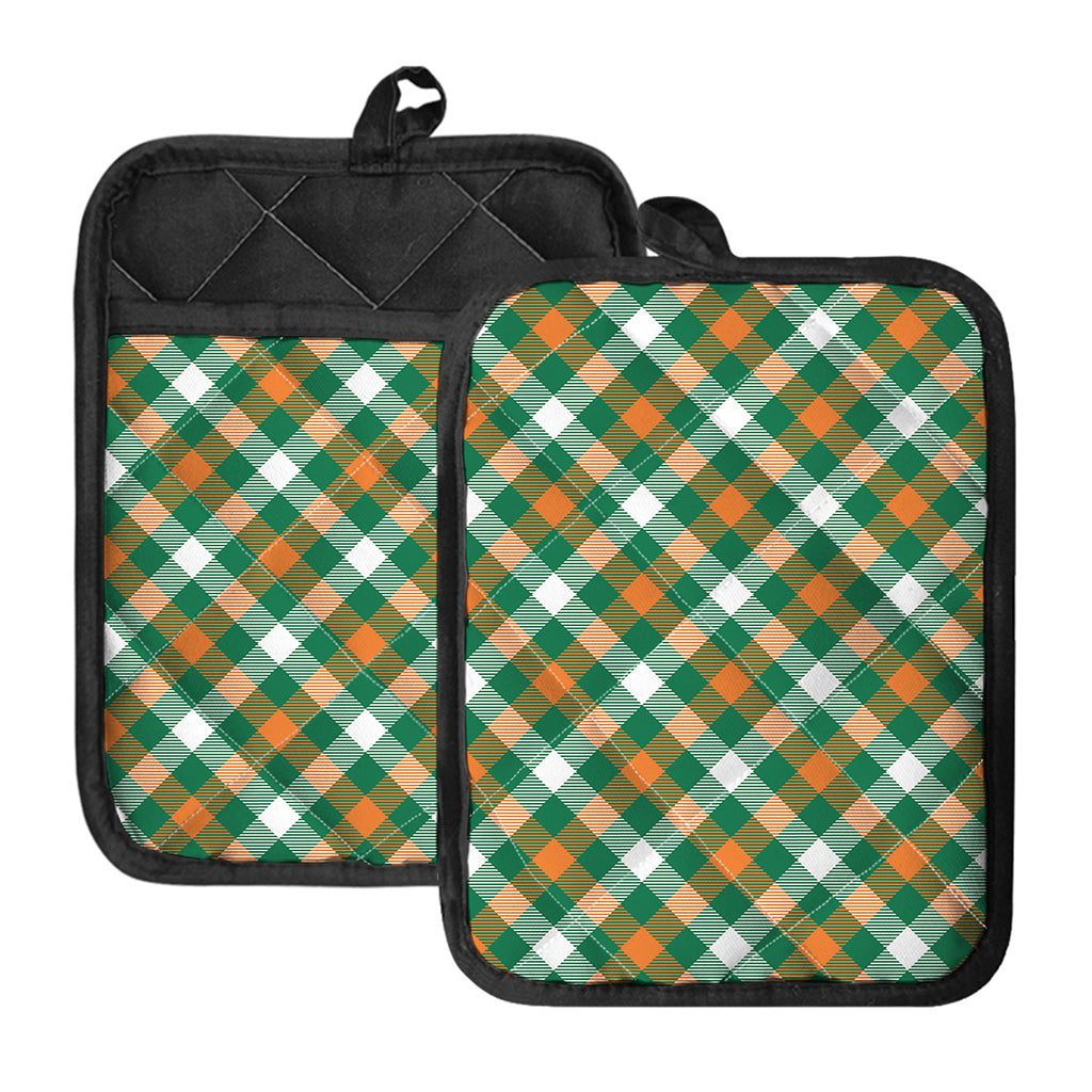 St. Patrick's Day Plaid Pattern Print Pot Holders With Pocket