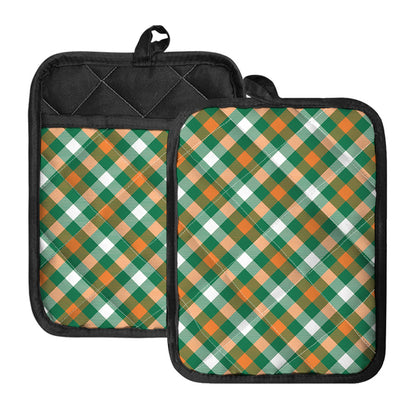 St. Patrick's Day Plaid Pattern Print Pot Holders With Pocket