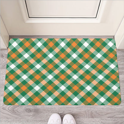 St. Patrick's Day Plaid Pattern Print Rubber Doormat