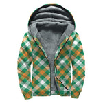 St. Patrick's Day Plaid Pattern Print Sherpa Lined Zip Up Hoodie
