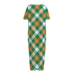 St. Patrick's Day Plaid Pattern Print Short Sleeve Long Nightdress