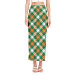 St. Patrick's Day Plaid Pattern Print Side Slit Maxi Skirt