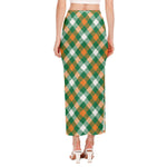 St. Patrick's Day Plaid Pattern Print Side Slit Maxi Skirt