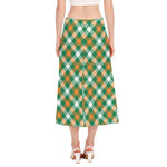 St. Patrick's Day Plaid Pattern Print Side Slit Midi Skirt