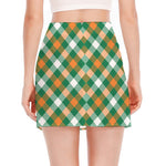 St. Patrick's Day Plaid Pattern Print Side Slit Mini Skirt