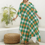 St. Patrick's Day Plaid Pattern Print Silk V-Neck Kaftan Dress