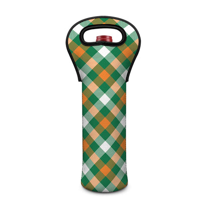 St. Patrick's Day Plaid Pattern Print Single Neoprene Wine Tote