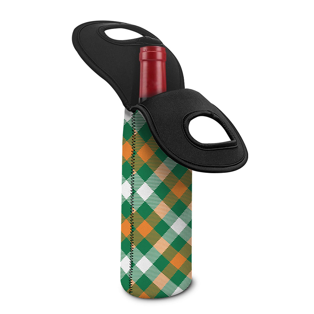 St. Patrick's Day Plaid Pattern Print Single Neoprene Wine Tote