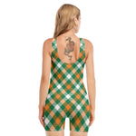 St. Patrick's Day Plaid Pattern Print Sleeveless One Piece Swimsuit