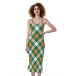 St. Patrick's Day Plaid Pattern Print Slim Fit Midi Cami Dress
