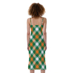 St. Patrick's Day Plaid Pattern Print Slim Fit Midi Cami Dress