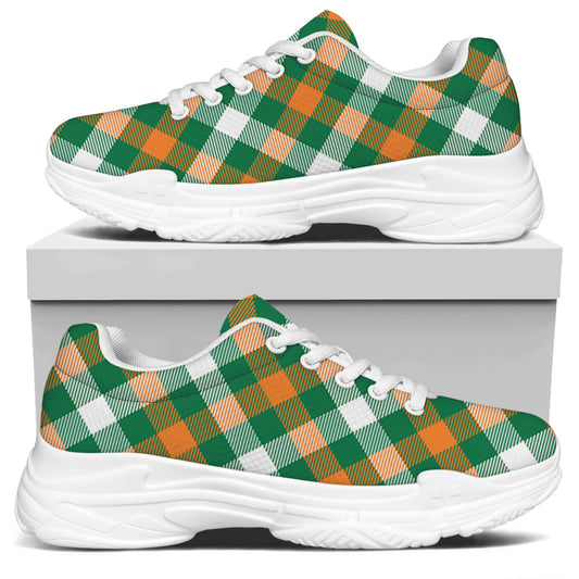 St. Patrick's Day Plaid Pattern Print White Chunky Shoes