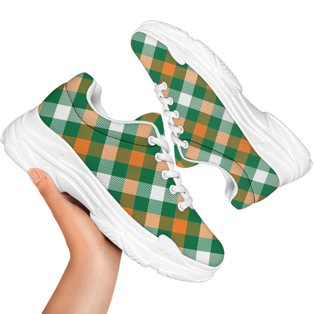 St. Patrick's Day Plaid Pattern Print White Chunky Shoes