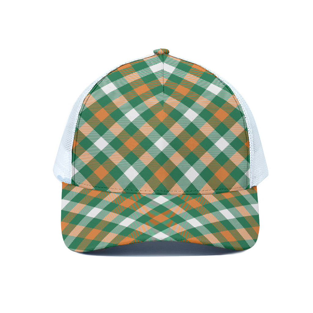 St. Patrick's Day Plaid Pattern Print White Mesh Trucker Cap