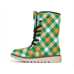 St. Patrick's Day Plaid Pattern Print Winter Boots
