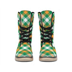 St. Patrick's Day Plaid Pattern Print Winter Boots