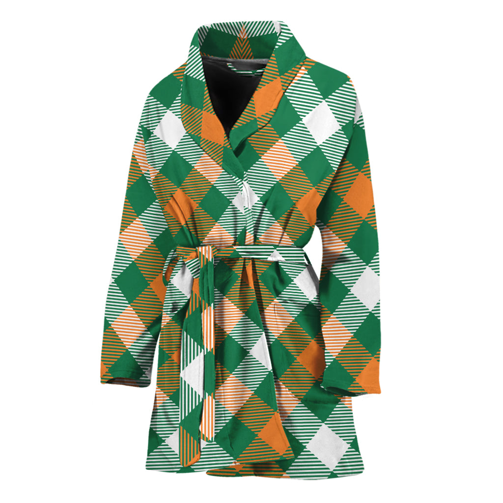 St. Patrick's Day Plaid Pattern Print Women's Bathrobe