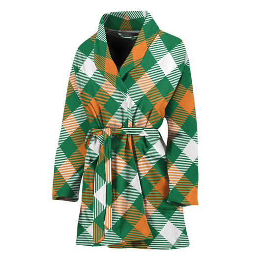 St. Patrick's Day Plaid Pattern Print Women's Bathrobe