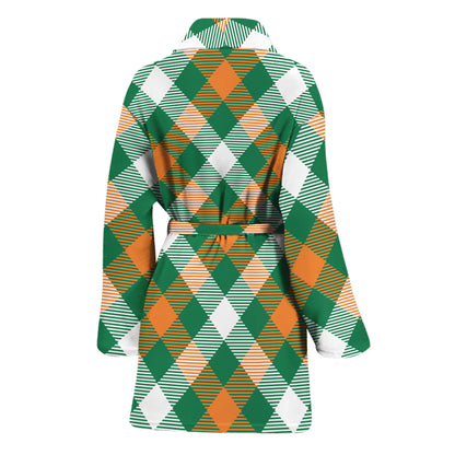 St. Patrick's Day Plaid Pattern Print Women's Bathrobe