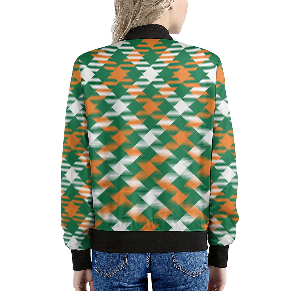 St. Patrick's Day Plaid Pattern Print Women's Bomber Jacket