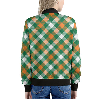 St. Patrick's Day Plaid Pattern Print Women's Bomber Jacket
