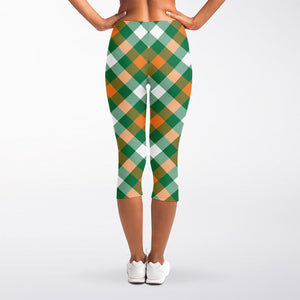 St. Patrick's Day Plaid Pattern Print Women's Capri Leggings