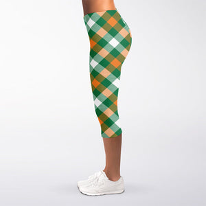 St. Patrick's Day Plaid Pattern Print Women's Capri Leggings