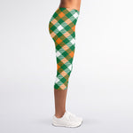 St. Patrick's Day Plaid Pattern Print Women's Capri Leggings