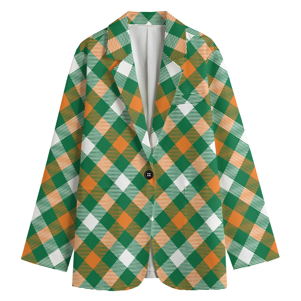 St. Patrick's Day Plaid Pattern Print Women's Cotton Blazer